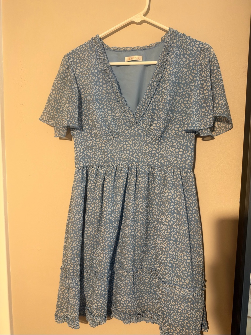 Light Blue Printed V-Neck Summer Dress